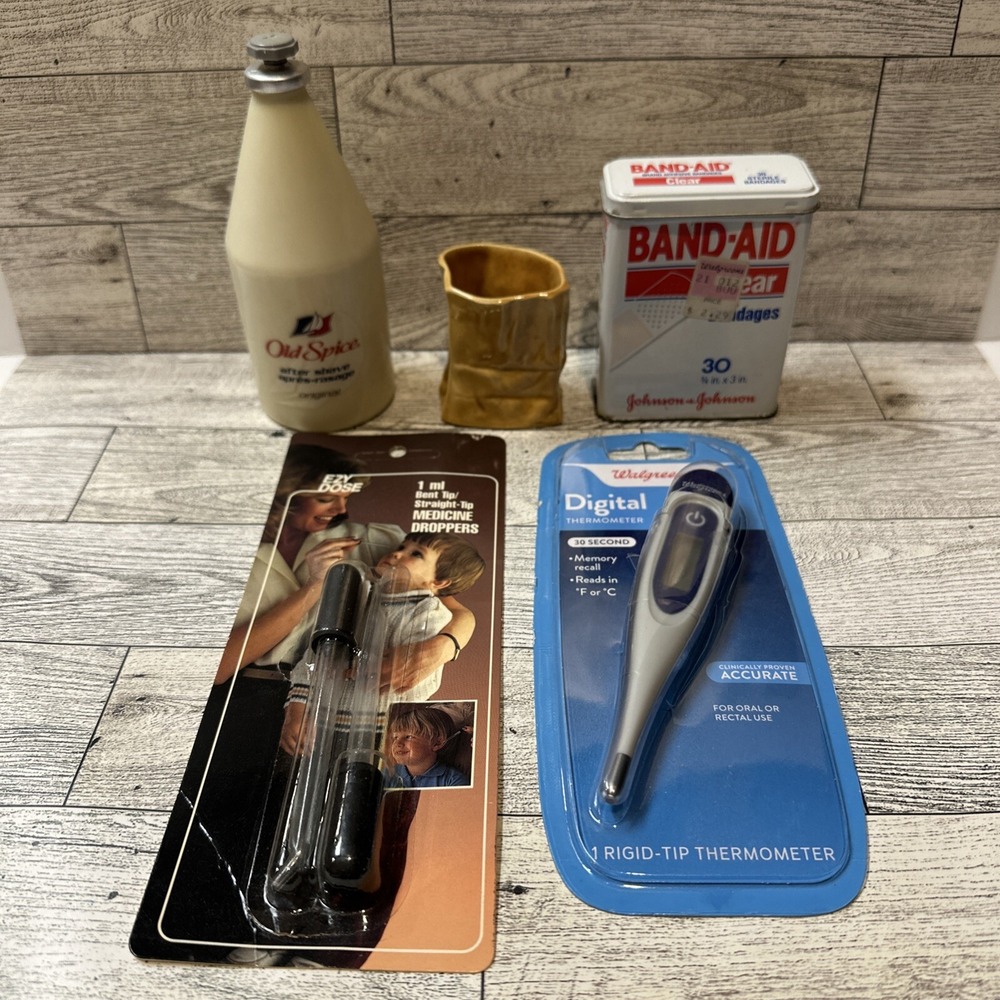 Assorted Items (Set Of 5) Old Spice Band‎ Aid Toothpick Hold Dropper Thermometer